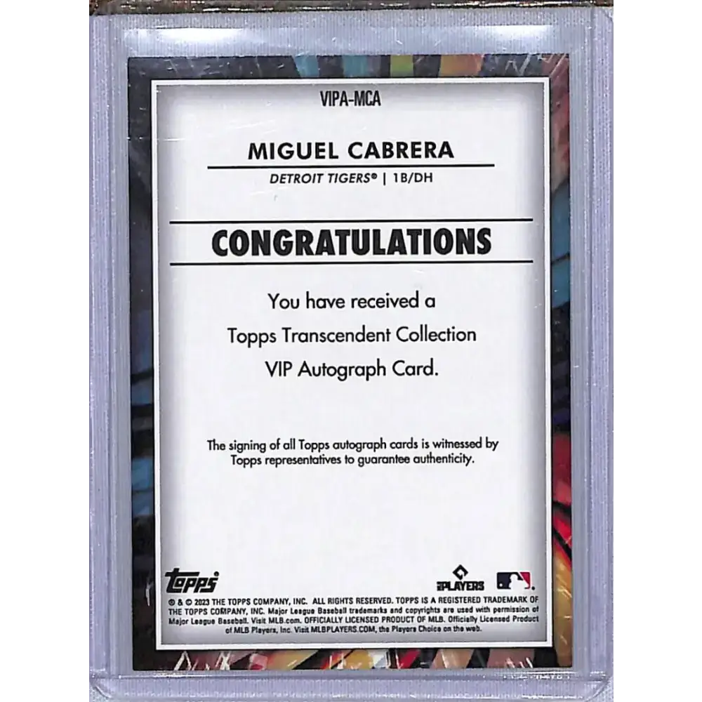 2023 Topps Transcendent VIP #VIPA-MCA Miguel Cabrera NM-MT Auto 4/23 Detroit Tigers Baseball Card - Baseball Card Single