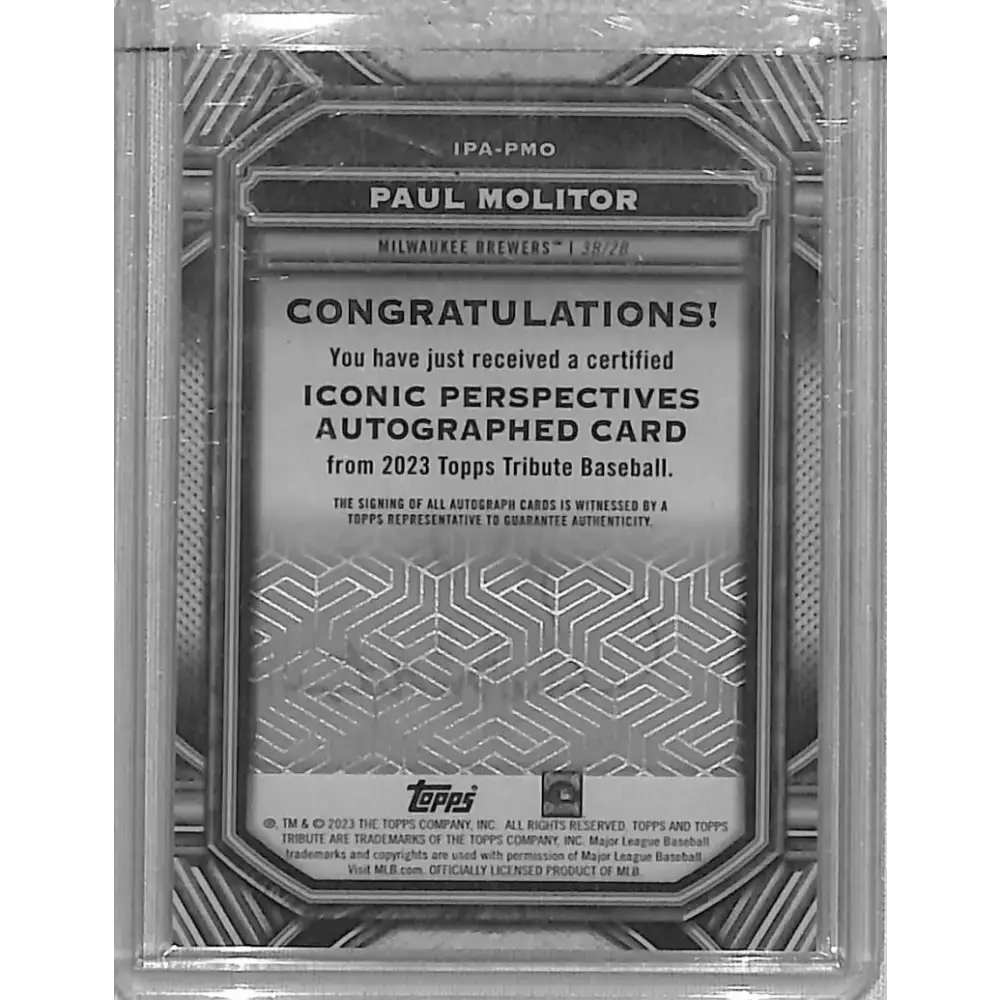 2023 Topps Tribute Iconic Perspectives #IPA-PMO Paul Molitor NM-MT Auto 8/25 Milwaukee Brewers - Baseball Card Single