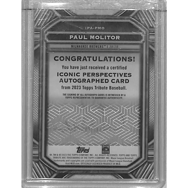 2023 Topps Tribute Iconic Perspectives #IPA-PMO Paul Molitor NM-MT Auto 8/25 Milwaukee Brewers - Baseball Card Single