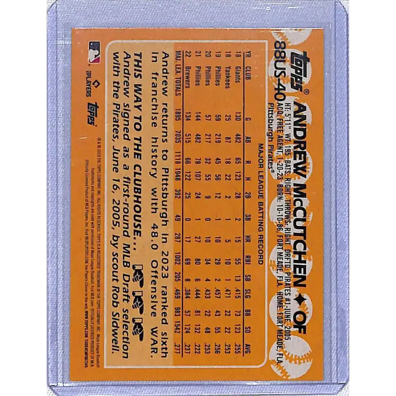 2023 Topps Update #88US-40 Andrew McCutchen NM-MT Pittsburgh Pirates - Baseball Card Single