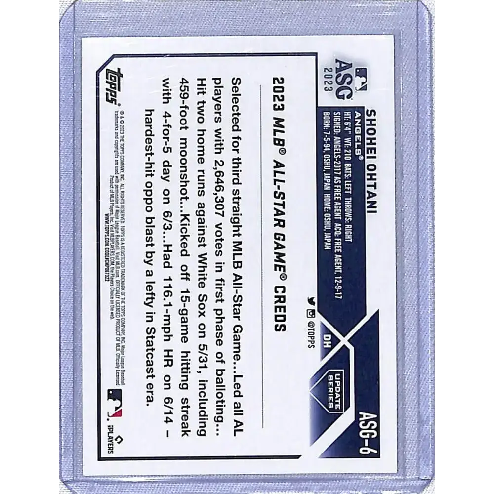 2023 Topps Update All-Star Game #ASG-6 Shohei Ohtani NM-MT Los Angeles Angels