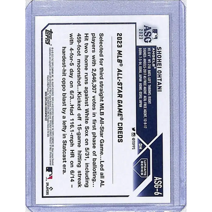 2023 Topps Update All-Star Game #ASG-6 Shohei Ohtani NM-MT Los Angeles Angels