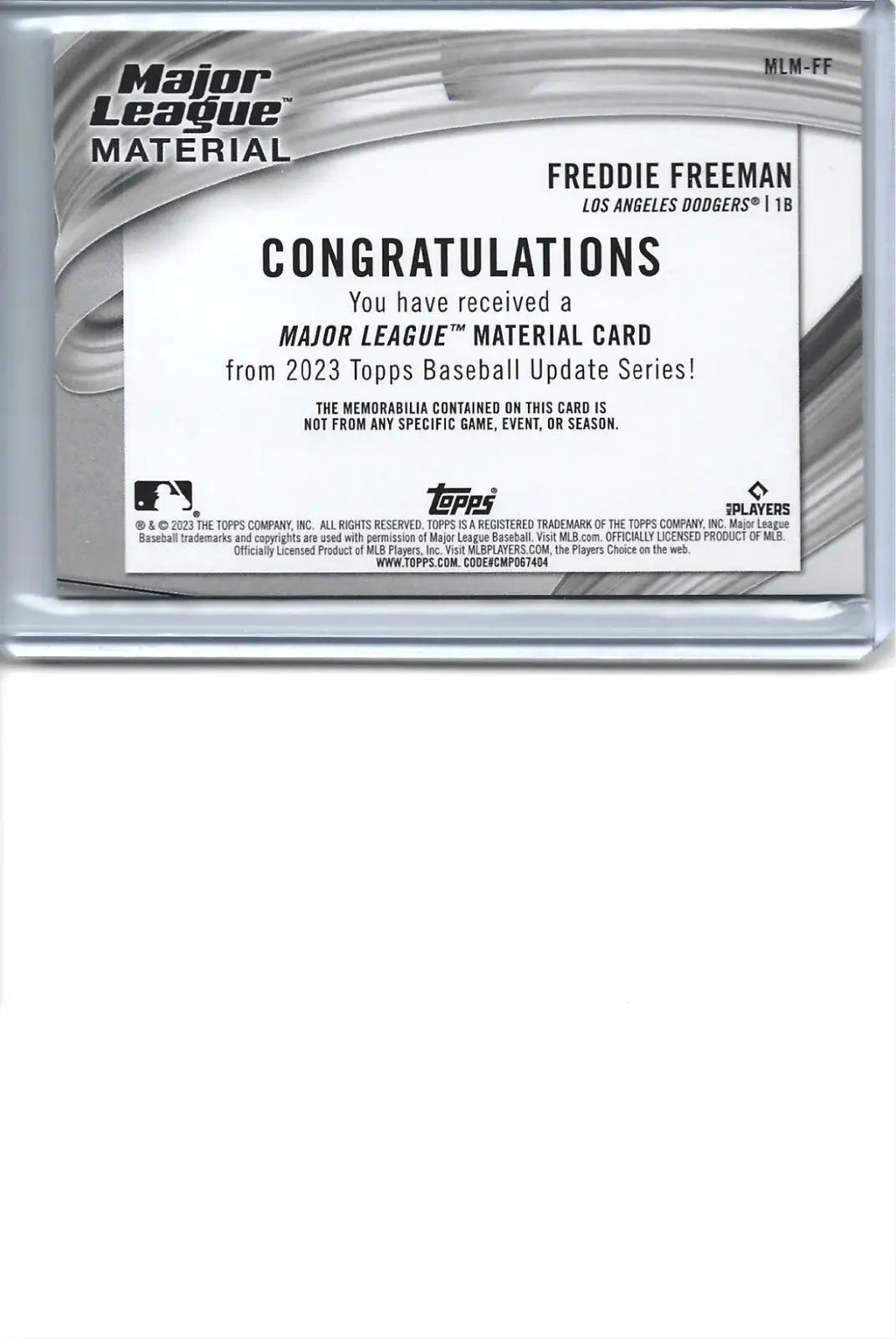 2023 Topps Update Freddie Freeman Major League Material (D-5) - Baseball Card Single