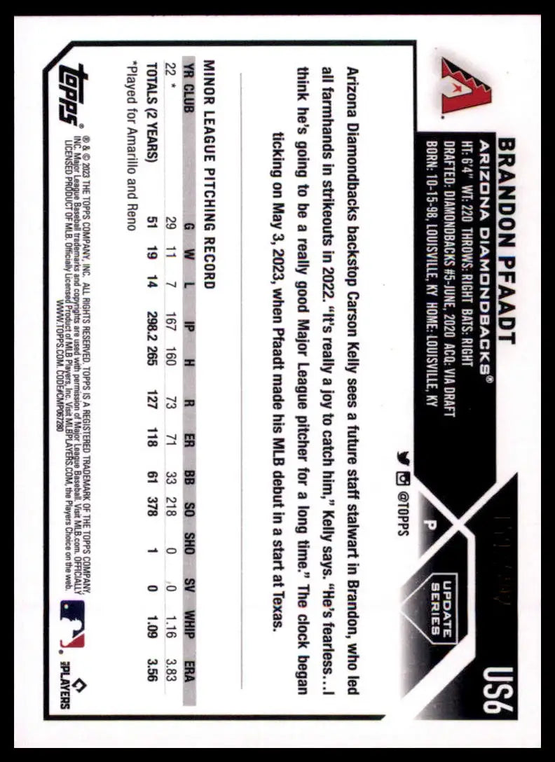 2023 Topps Update - Gold Brandon Pfaadt US6 /2023 Arizona Diamondbacks NM - Baseball Card Single