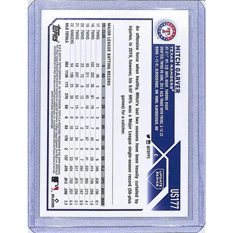2023 Topps Update Orange & Black #US177 Mitch Garver NM-MT Texas Rangers - Baseball Card Single