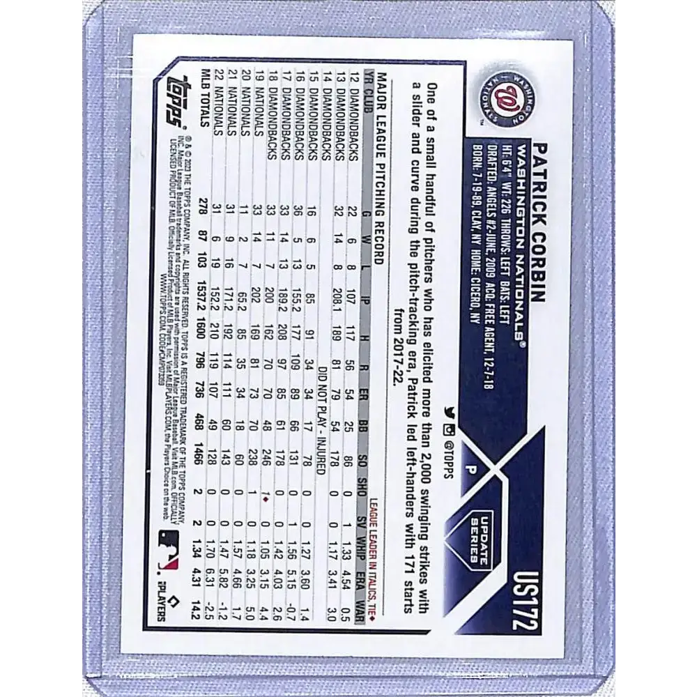 2023 Topps Update Pumpkin #US172 Patrick Corbin NM-MT Washington Nationals - Baseball Card Single