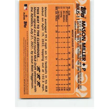 2023 Topps Update Series 1988 Baseball #88US-11 Mason Miller NM-MT Oakland Athletics Baseball Card - Baseball Card