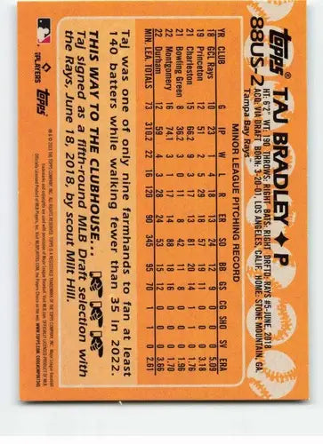 Baseball card back with original gloss from 2023 Topps Update Series Taj Bradley