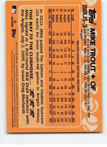 2023 Topps Update Series baseball card featuring Mike Trout in near mint condition