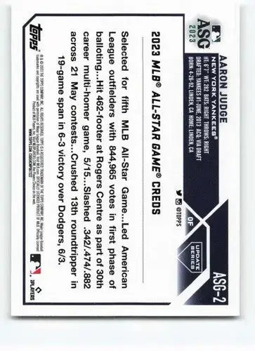 2023 Topps Update Series All-Star Game #ASG-2 Aaron Judge NM-MT Yankees ID:73724 - Baseball Card Single