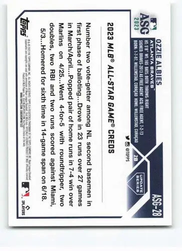 2023 Topps Update Series All-Star Game #ASG-28 Ozzie Albies NM-MT Brave ID:67622 - Baseball Card Single