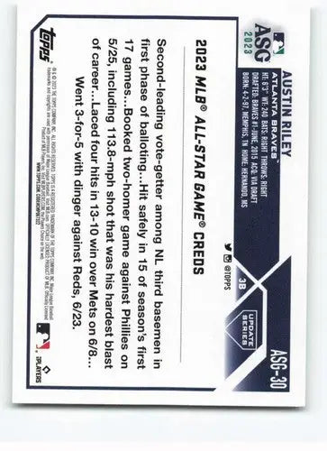 2023 Topps Update Series All-Star Game #ASG-30 Austin Riley NM Near Min ID:65590 - Baseball Card Single