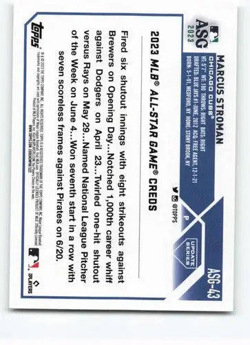 Original gloss baseball card from Topps Update Series featuring Marcus Stroman in 2023 Topps Update