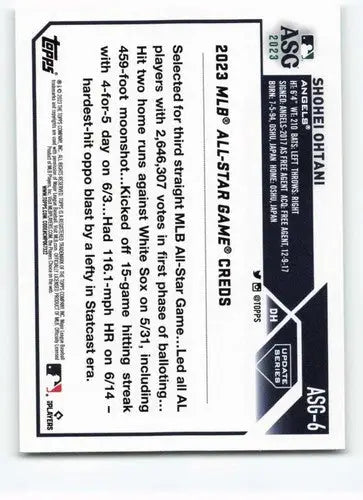 2023 Topps Update Series All-Star Game #ASG-6 Shohei Ohtani NM-MT Angel ID:73727 - Baseball Card Single