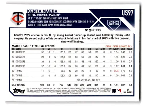 Kenta Maeda baseball card from 2023 Topps Update Series orange black foil set