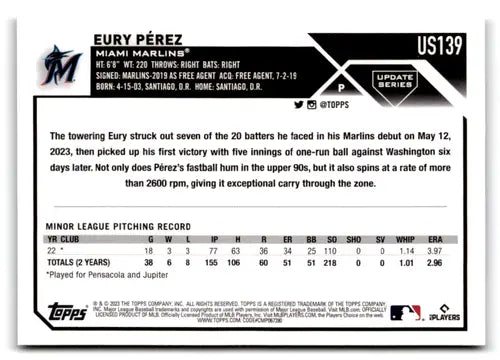 2023 Topps Update Series Rainbow Foil #US139 Eury Perez NM-MT RC Rookie ID:66993 - Baseball Card Single