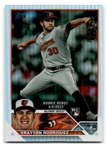 Grayson Rodriguez baseball card from 2023 Topps Update Series rainbow foil series rainbow