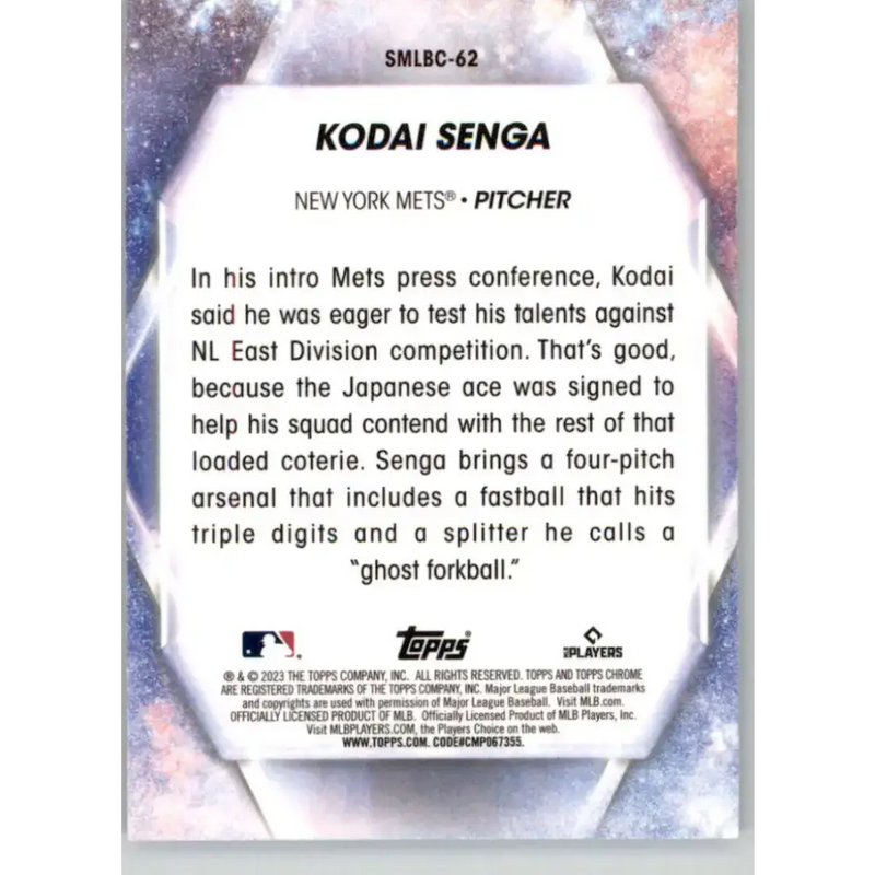 2023 Topps Update Series Stars of MLB Chrome Refractor #SMLBC-62 Kodai Senga NM-MT New York Mets Baseball Card