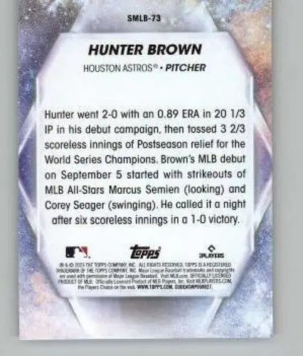 Baseball card back from 2023 Topps Update Series featuring Hunter Brown original gloss