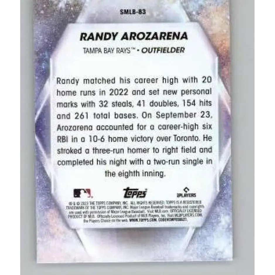 2023 Topps Update Series Stars of MLB #SMLB-83 Randy Arozarena NM-MT Tampa Bay Rays Baseball Card - Baseball Card Single