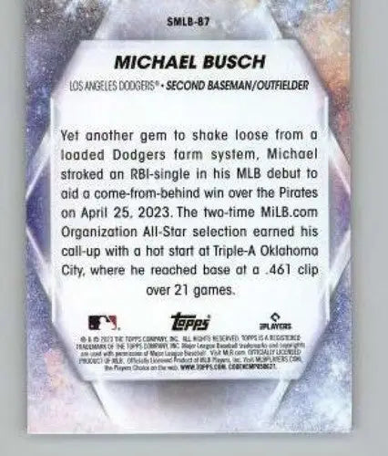 Baseball card back from 2023 Topps Update Series Stars of MLB Michael Busch