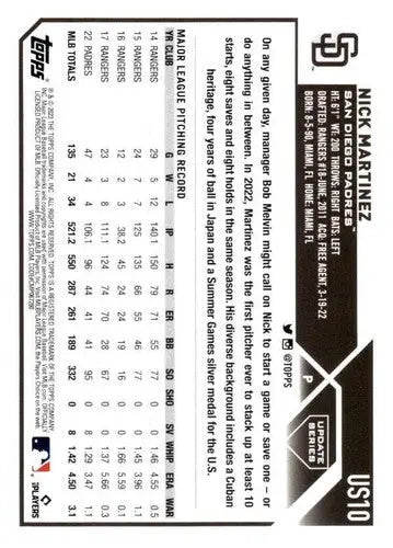 2023 Topps Update Series #US10 Nick Martinez NM-MT Padres ID:67631 - Baseball Card Single