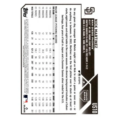 2023 Topps Update Series #US10 Nick Martinez NM-MT San Diego Padres Baseball Card - Baseball Card