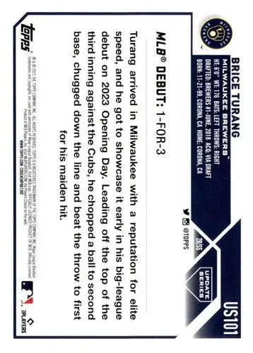 Original gloss 2023 Topps Update Series US101 Brice Turang Brewers Rookie Card