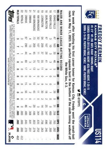 2023 Topps Update Freddy Fermin Rookie Baseball Card with Original Gloss Near Mint