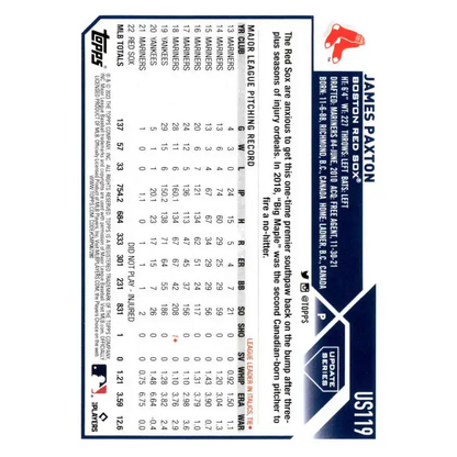 2023 Topps Update Series #US119 James Paxton NM-MT Boston Red Sox Baseball Card - Baseball Card