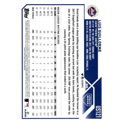 2023 Topps Update Series #US121 Luis Guillorme NM-MT New York Mets Baseball Card - Baseball Card