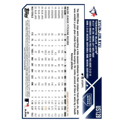 2023 Topps Update Series #US128 Hyun-Jin Ryu NM-MT Toronto Blue Jays Baseball Card - Baseball Card