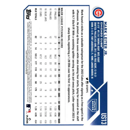 2023 Topps Update Series #US13 Mark Leiter Jr. NM-MT Chicago Cubs Baseball Card - Baseball Card