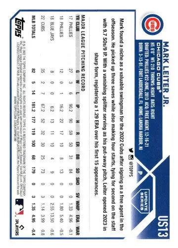 2023 Topps Update Series #US13 Mark Leiter Jr. NM Near Mint Cubs ID:65633 - Baseball Card Single