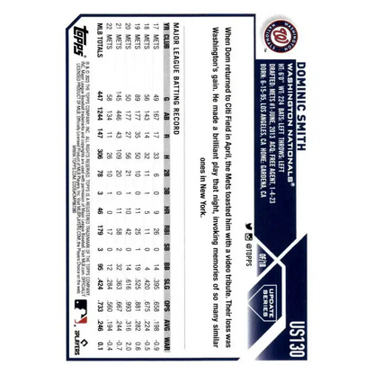 2023 Topps Update Series #US130 Dominic Smith NM-MT Washington Nationals Baseball Card - Baseball Card