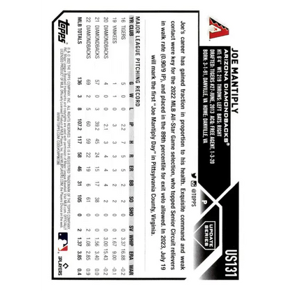 2023 Topps Update Series #US131 Joe Mantiply NM-MT Arizona Diamondbacks Baseball Card - Baseball Card