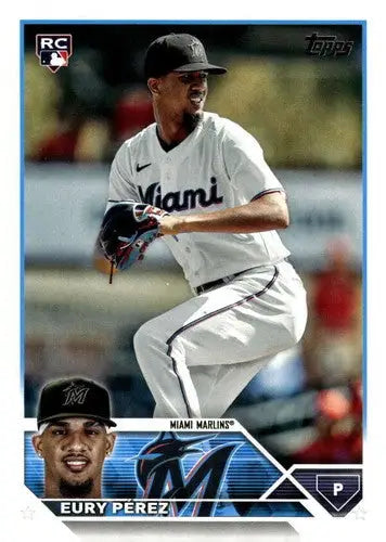Eury Perez baseball card from 2023 Topps Update Series original gloss Marlins rookie