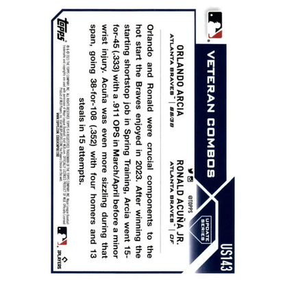 2023 Topps Update Series #US143 Ronald Acuna Jr./Orlando Arcia NM-MT Atlanta Braves Baseball Card - Baseball Card