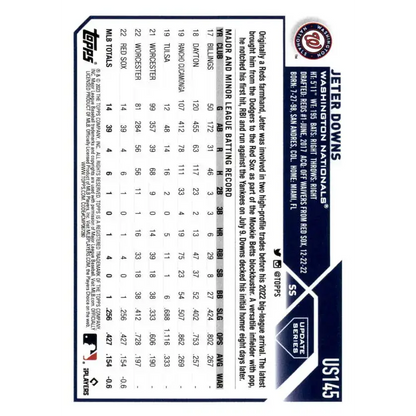 2023 Topps Update Series #US145 Jeter Downs NM-MT RC Rookie Washington Nationals Baseball Card