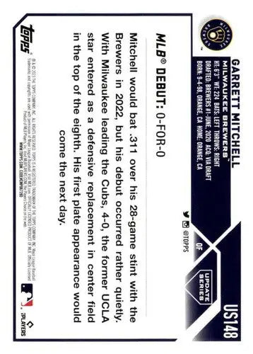 2023 Topps Update Series US148 Garrett Mitchell baseball card near mint Brewers R ID:65718