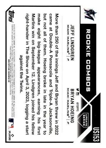 2023 Topps Update Series #US153 Jeff Lindgren/Bryan Hoeing NM-MT RC Roo ID:67020 - Baseball Card Single
