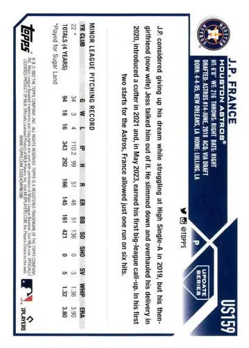 2023 Topps Update Series J.P. France baseball card Astros Rookie NM-MT