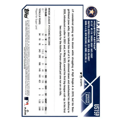2023 Topps Update Series #US159 J.P. France NM-MT RC Rookie Houston Astros Baseball Card - Baseball Card