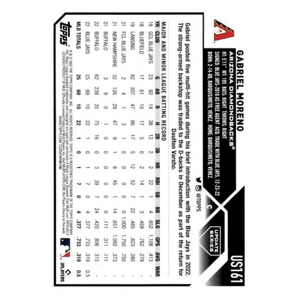 2023 Topps Update Series #US161 Gabriel Moreno NM-MT RC Rookie Arizona Diamondbacks Baseball Card - Baseball Card
