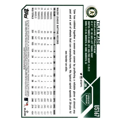 2023 Topps Update Series #US167 Tyler Wade NM-MT Oakland Athletics Baseball Card