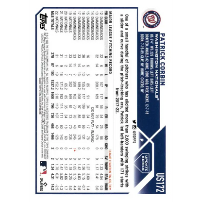 2023 Topps Update Series #US172 Patrick Corbin NM-MT Washington Nationals Baseball Card - Baseball Card