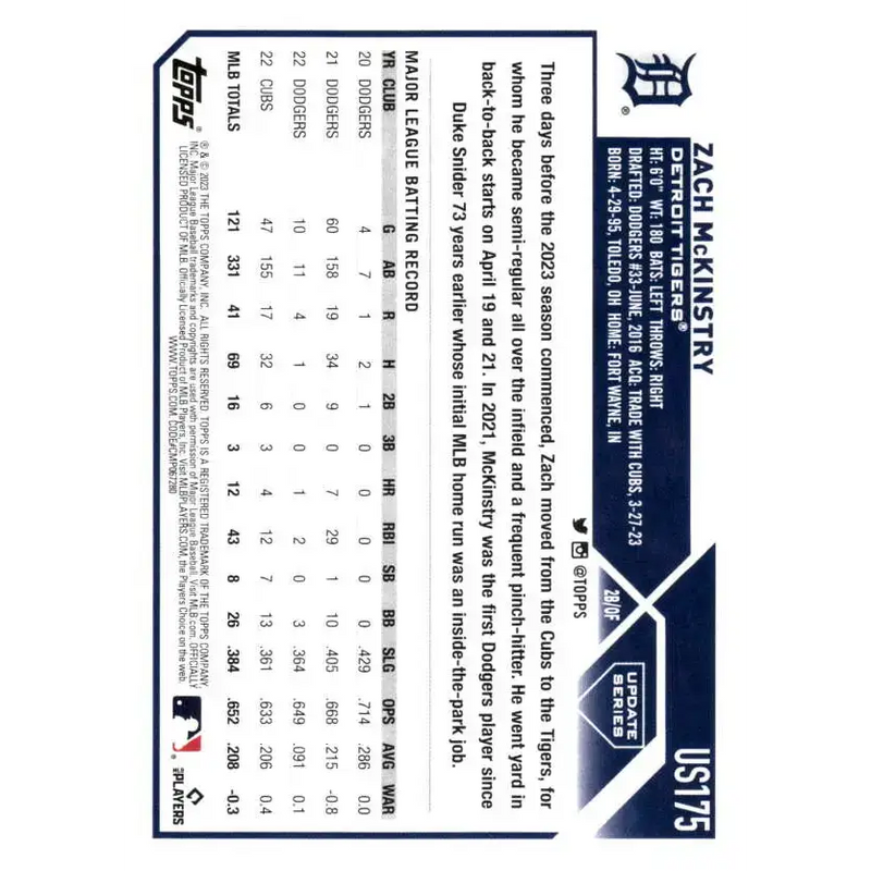 2023 Topps Update Series #US175 Zach McKinstry NM-MT Detroit Tigers Baseball Card - Baseball Card Single