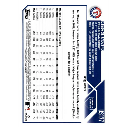 2023 Topps Update Series #US177 Mitch Garver NM-MT Texas Rangers Baseball Card - Baseball Card