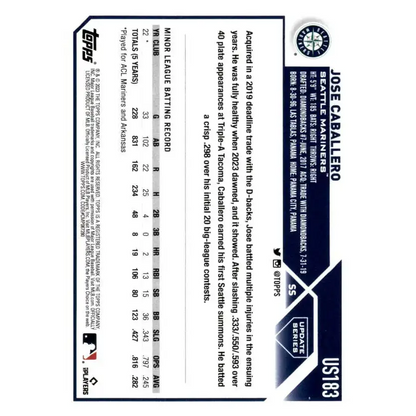 2023 Topps Update Series #US183 Jose Caballero NM-MT RC Rookie Seattle Mariners Baseball Card - Baseball Card