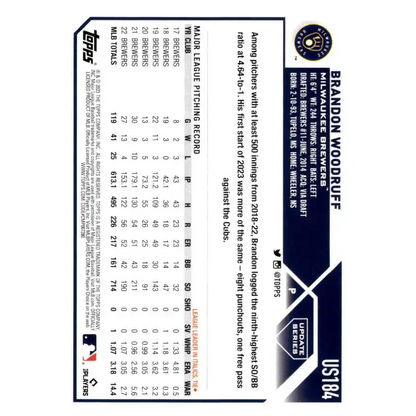 2023 Topps Update Series #US184 Brandon Woodruff NM-MT Milwaukee Brewers Baseball Card - Baseball Card